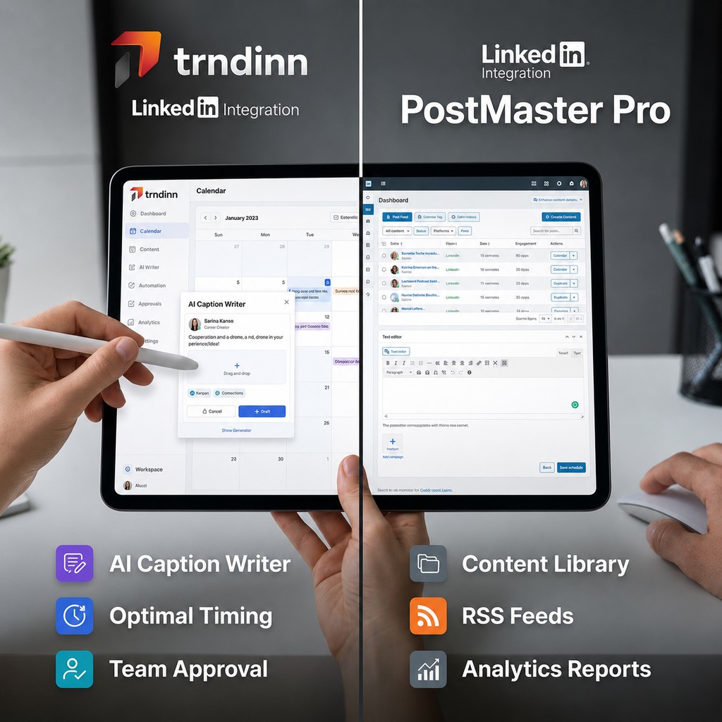 Comparison of two LinkedIn scheduling tools showing features and interfaces.